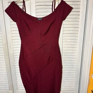 Fashion Nova One-Shoulder Burgundy Bodycon Dress